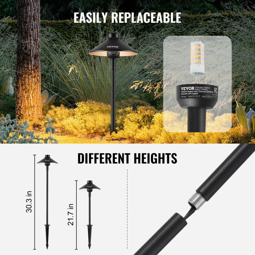 VEVOR 8 Pack Low Voltage Landscape Path Lights 12-24V Outdoor LED Pathway Lights