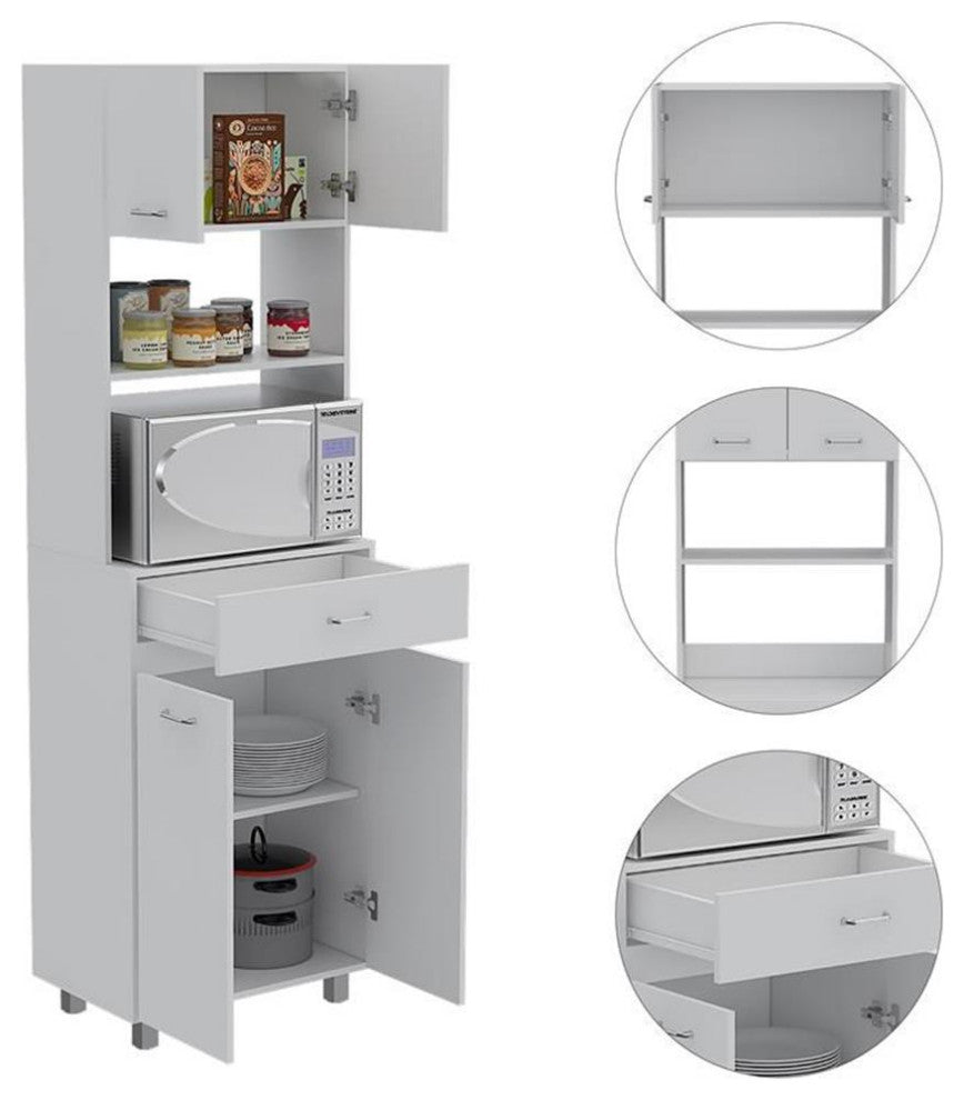 TUHOME Caribe Microwave Cabinet Engineered Wood Pantries in  White