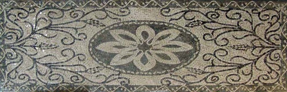 Rectangular Floral Floor Mosaic, Banu, 31"x92"