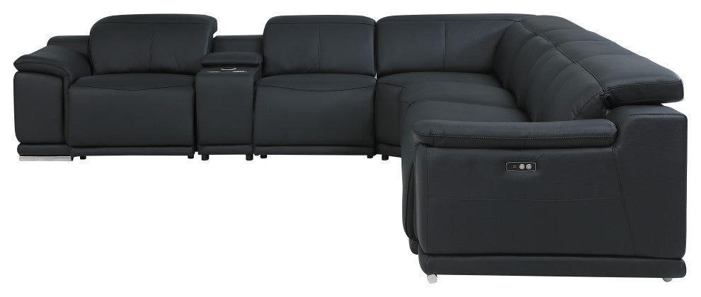 Federico 7-Piece L-Shaped Top Grain Italian Leather Sectional, Black