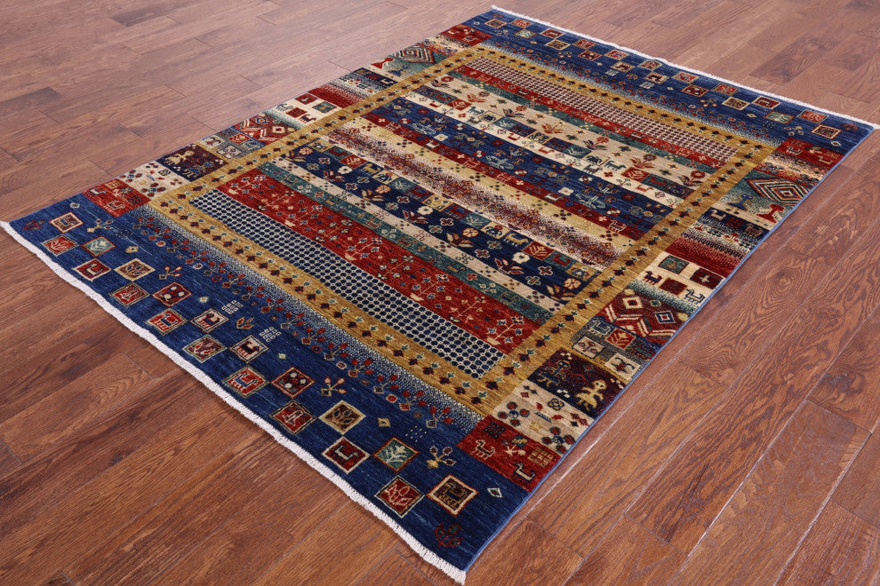 4' 10" X 6' 7" Tribal Persian Gabbeh Handmade Wool Rug Q6545