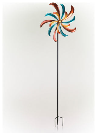 63" Tall Outdoor Curved Blade Windmill Stake Kinetic Spinner
