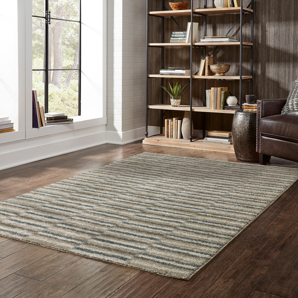 Alistair Multi Striped Teal/ Grey Indoor Area Rug, 5'3"x7'6"