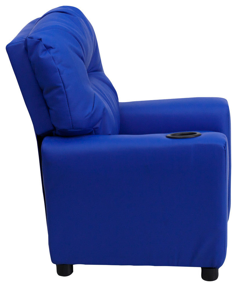 Kids Recliner With Cup Holder, Blue Vinyl