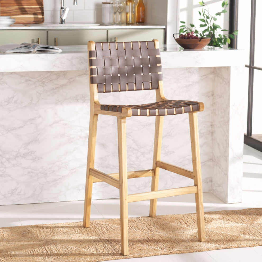 Safavieh Adah Leather Bar Stool, Cognac/Natural