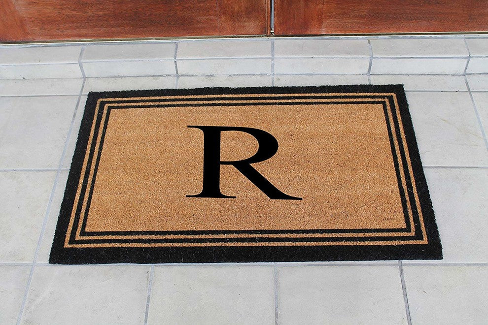 A1HC Black/Beige Coir Monogrammed Doormat 24"x39" , R