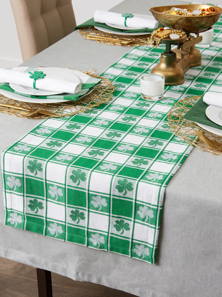 Shamrock Woven Check Table Runner 14x108"
