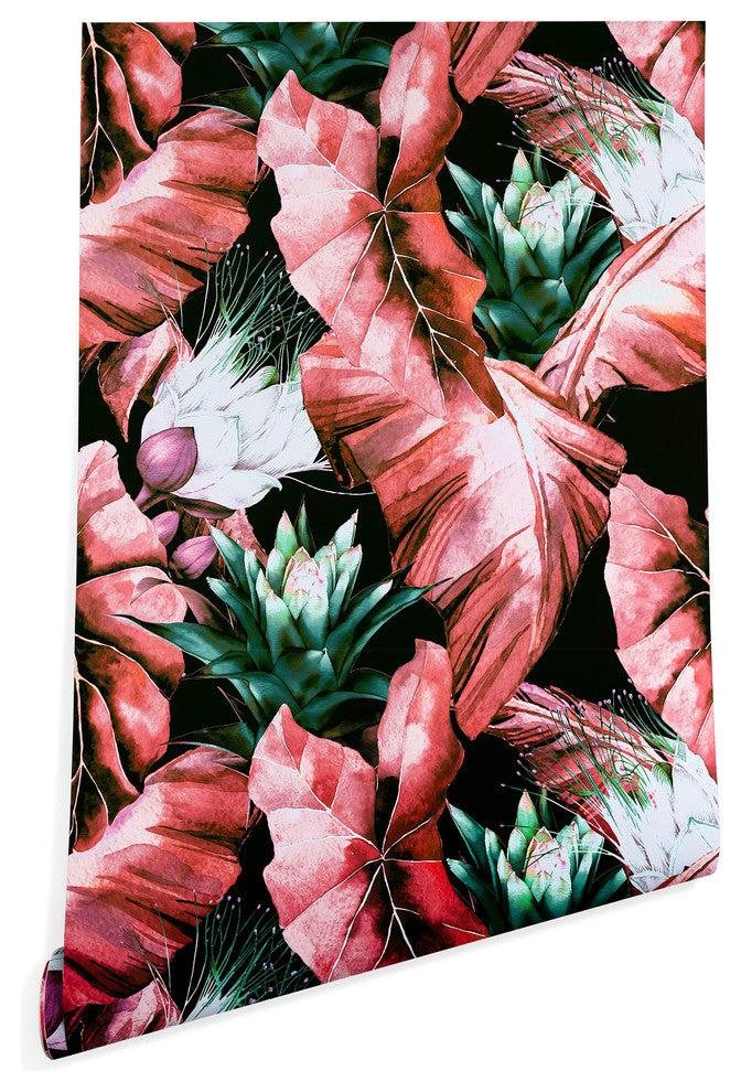 Deny Designs Marta Barragan Camarasa Dark Tropical Wallpaper, Pink, 2'x4'