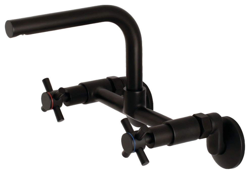 Kingston Brass 8" Adjustable Center Wall Mount Kitchen Faucet, Matte Black