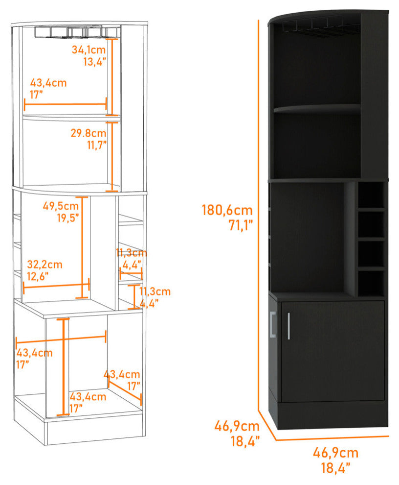 Delhi Corner Bar Cabinet with 8 Wine Cubbies and Glass Rack, Black