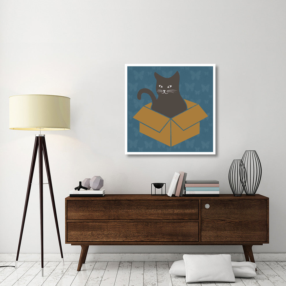 "Cat in a Box - Blue" Digital Paper Print by BG.Studio, 38"x38"