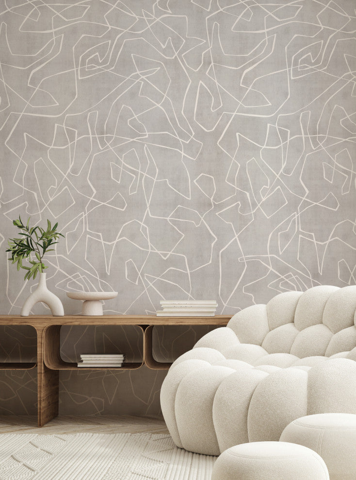 Entangled Lines Textured Look Vinyl Peel and Stick Mural, Gray, 24"x108", 6 Pack