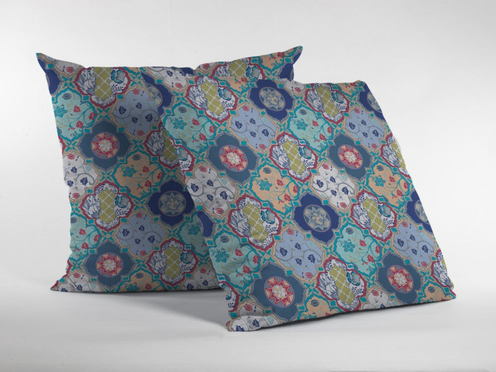 16 Blue Peach Trellis Suede Throw Pillow