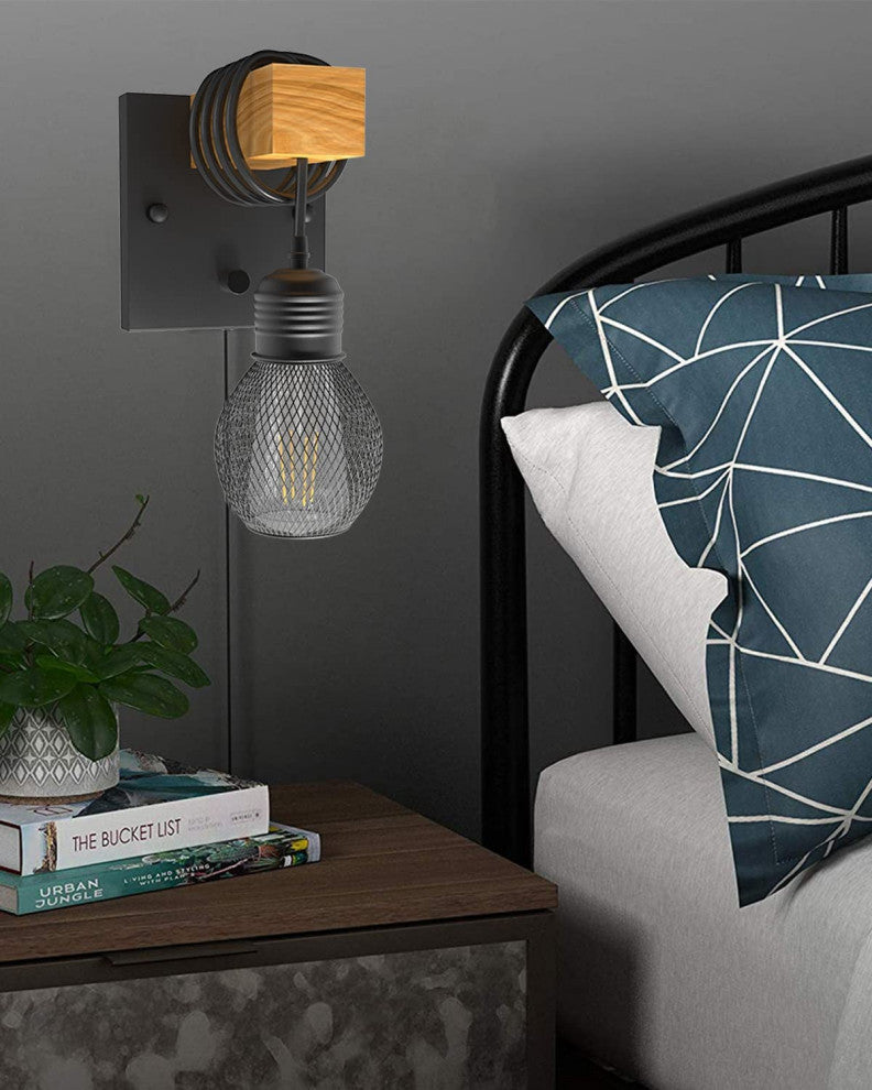 Plug in net Wall Lights Farmhouse wood Vintage Wall Mount Light Fixture
