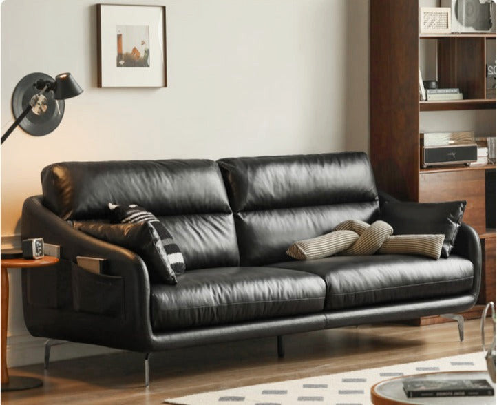 Leather Classic Sofa, Brown Yellow 4-Seater Sofa 110.2x38.2x36.6"