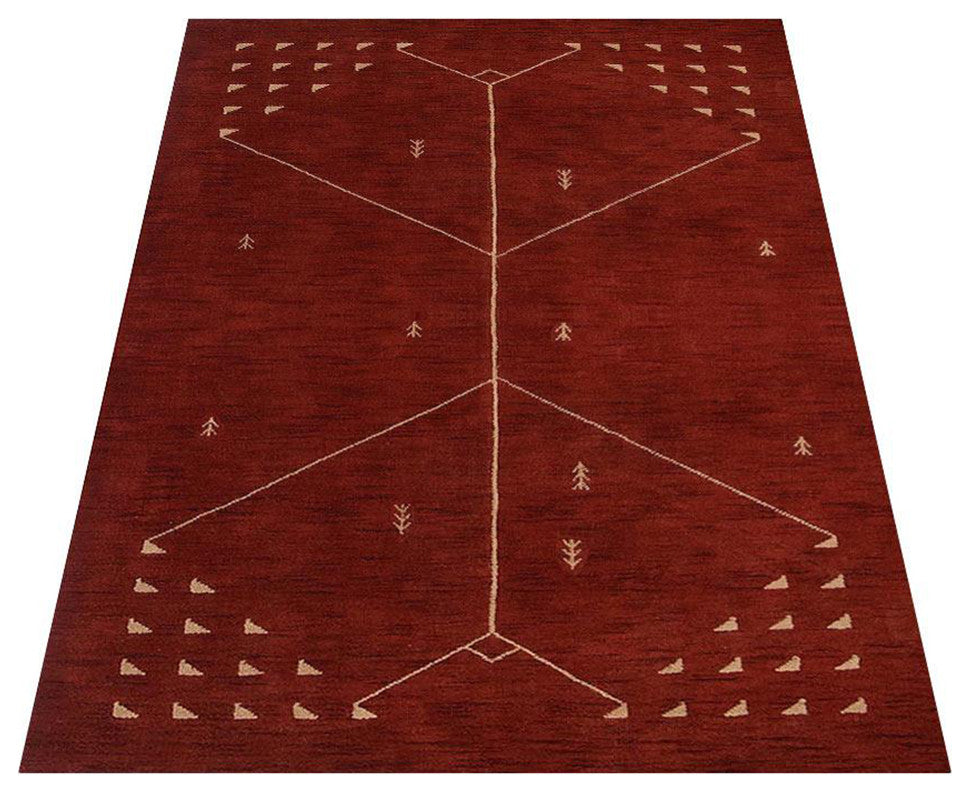 HAND KNOTTED LOOM WOOL ECO-FRIENDLY AREA RUGS - Rectangle, Red, Geometric