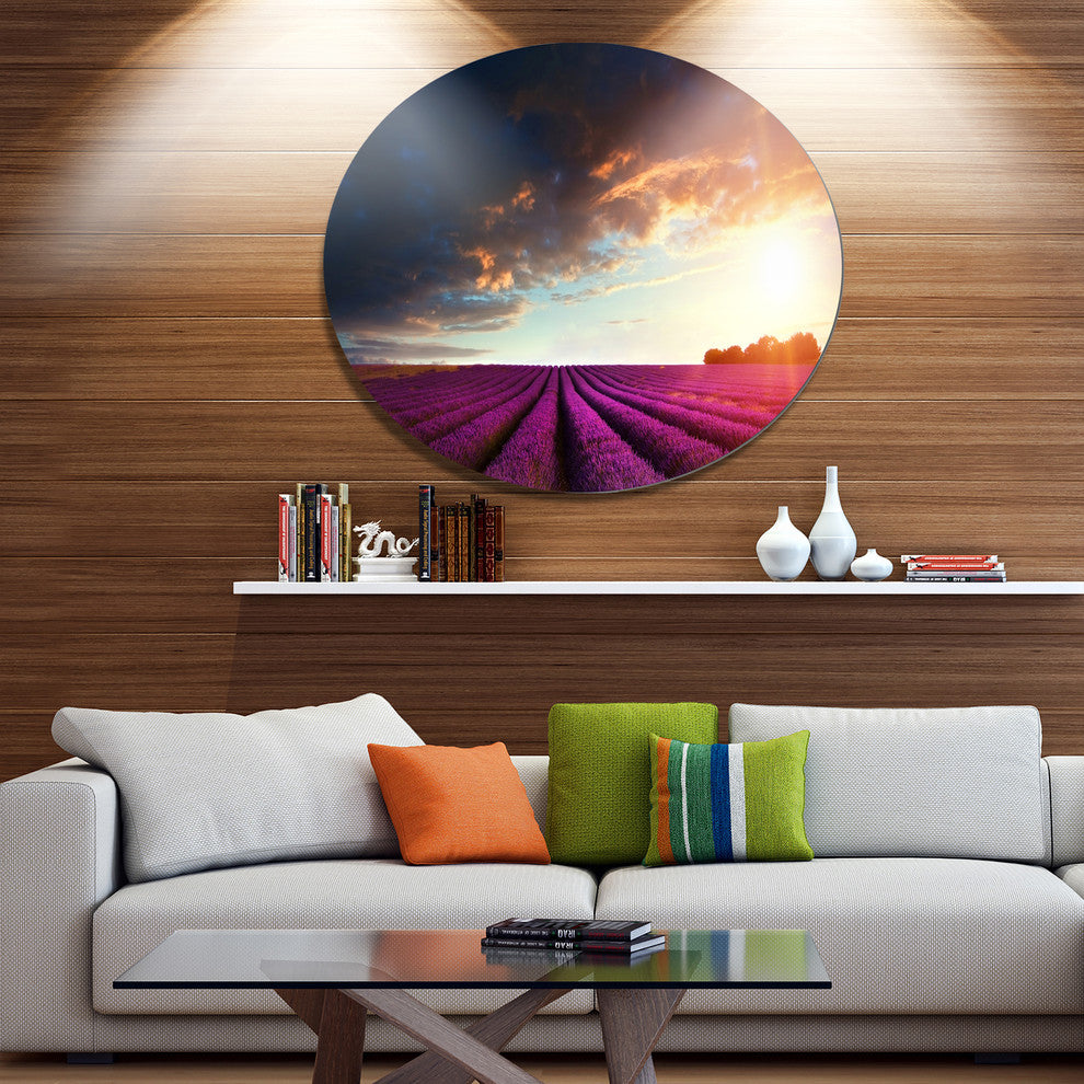 Stunning Lavender Field Under Cloudy Sky, Floral Round Wall Art, 23"