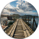 Wooden Bridge In New Zealand, Sea Bridge Round Metal Wall Art, 36"