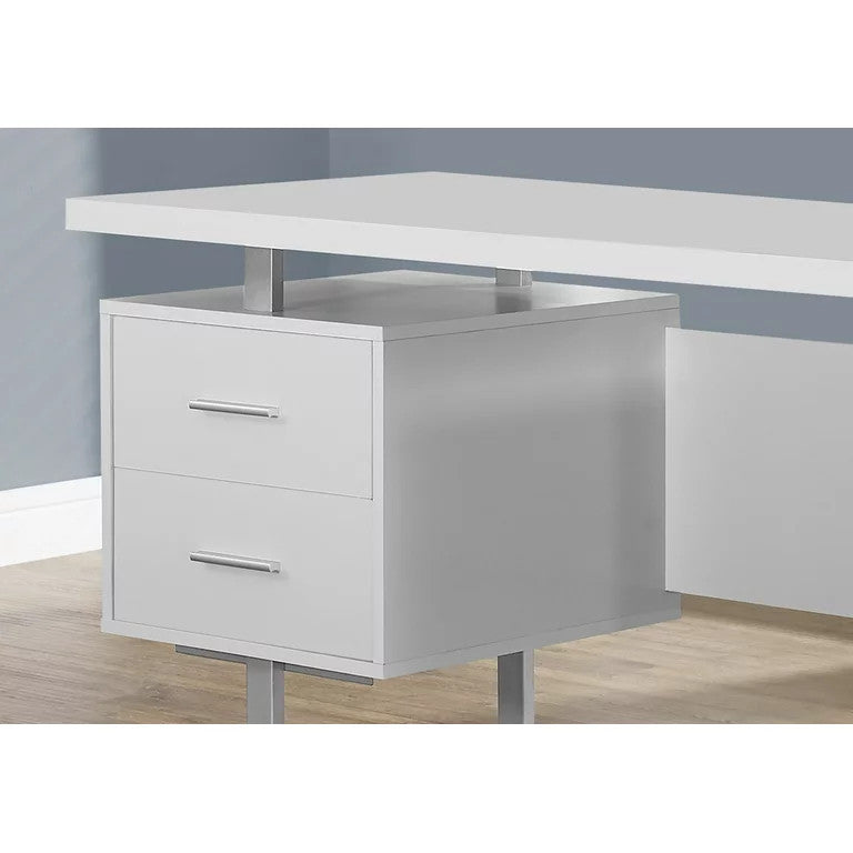 Modern Desk, Floating Worktop With 2 Storage Drawer & Filing Drawer, White