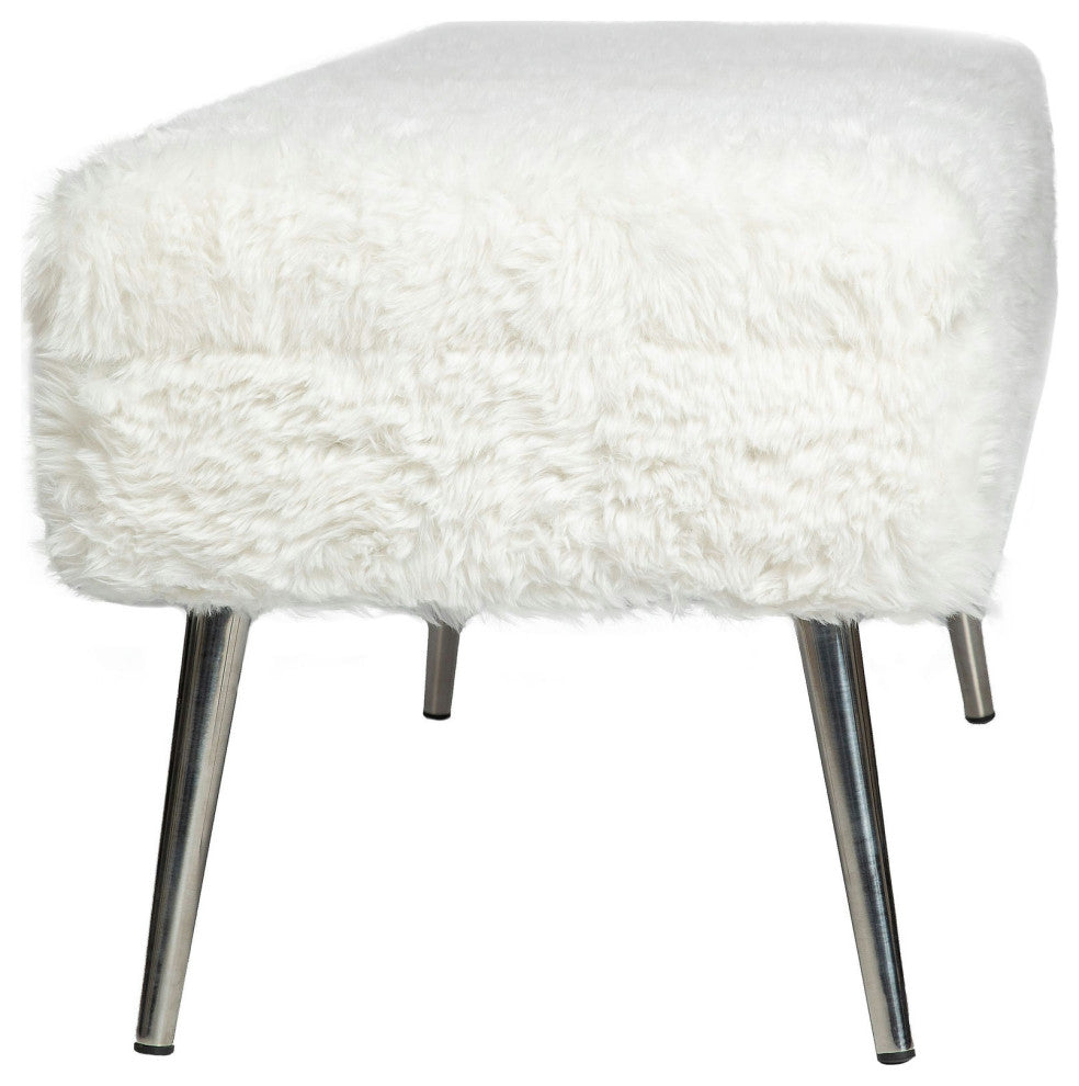 Huggy Luxury Plush Faux Fur Upholstered Storage Bench - Natural