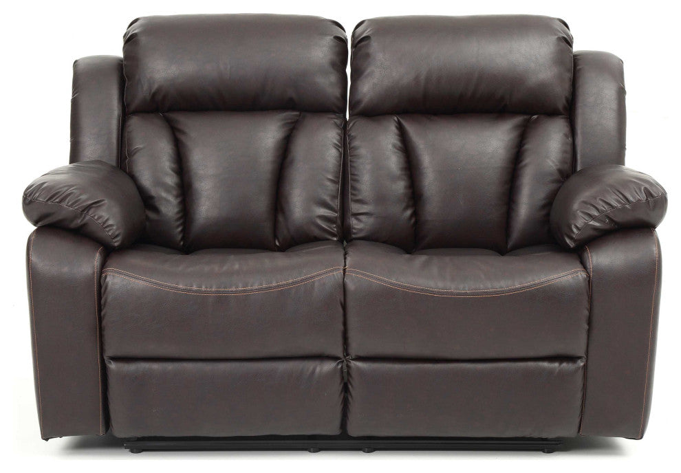 Daria 62 in. W Flared Arm Faux Leather Straight Reclining Sofa, Dark Brown