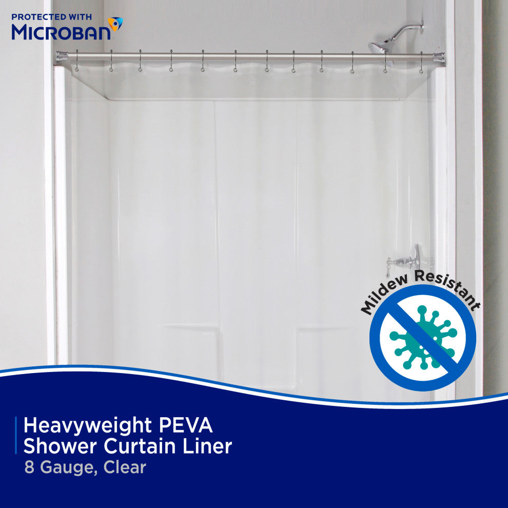Microban Protected Heavyweight PEVA Shower Liner, 70" W x 72" H, Clear