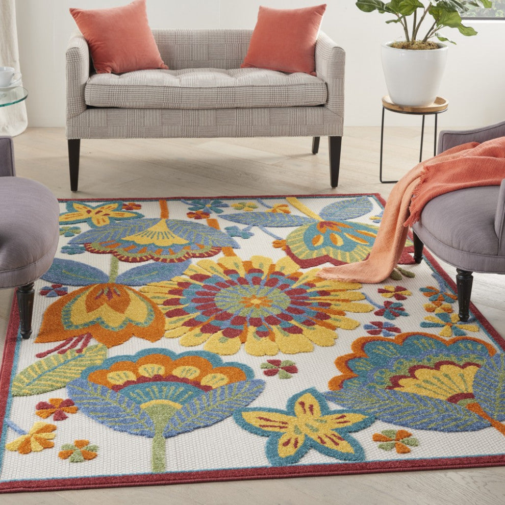 6 x 9' Yellow and Ivory Indoor Outdoor Area Rug