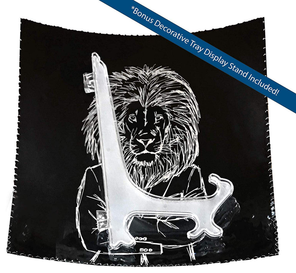 Decorative Tray with Display Stand with Black & White Lion Metal Plate Tray, 8x8