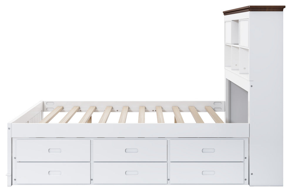 TATEUS Solid Pine Bookcase Bed and 3 Under Bed Drawers in Casual,Twin, Twin