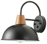 Industrial 1-Light Wood Grain Finish Accented Wall Sconce, Black
