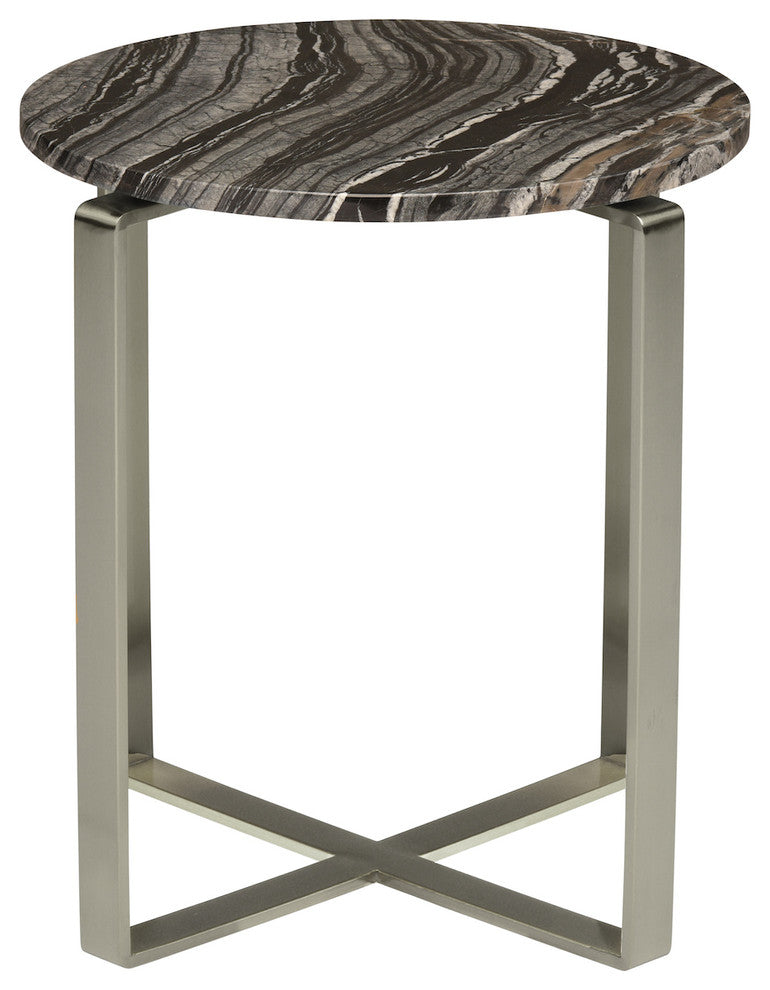 Rosa Side Table, Round Black Marble End Table, Polished Stainless Steel Base