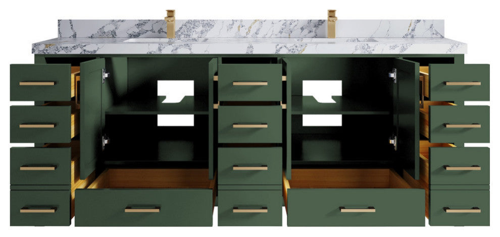 Malibu 84 Double Sink Bath Vanity in Lafayette Green 2" Calacatta Poanazzo