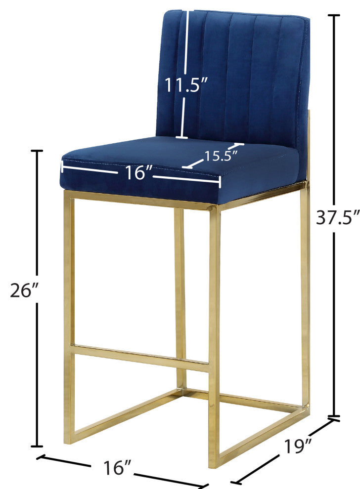 Giselle Velvet Counter Stool, Navy, Gold Base