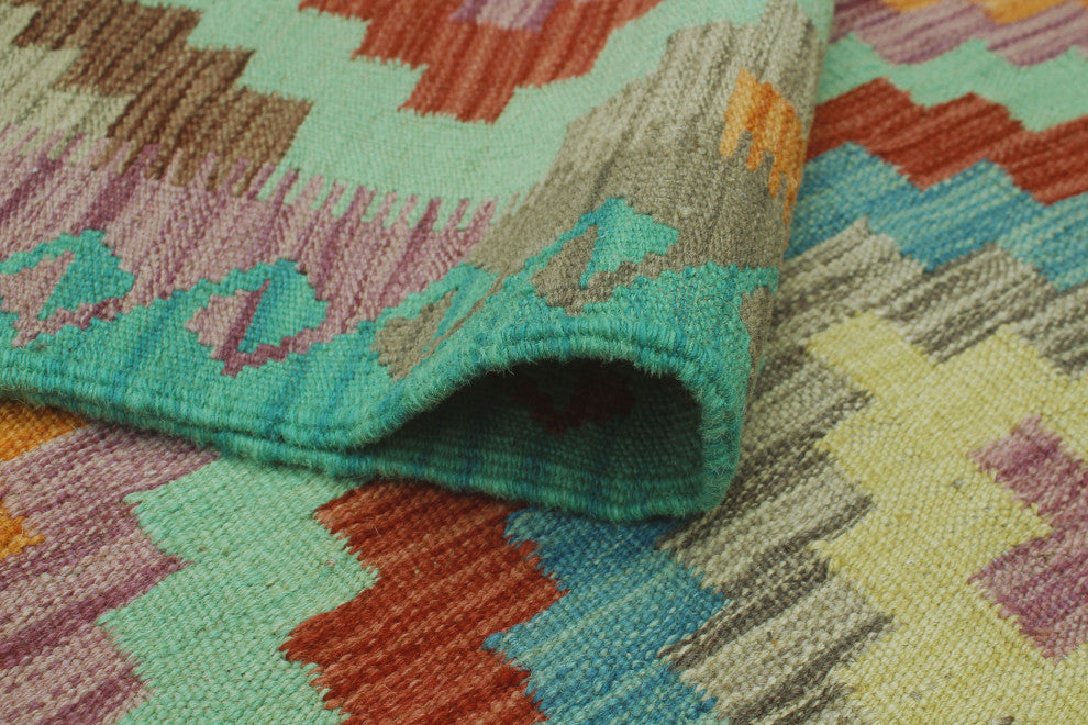 Sangat Kilim Asfar Green/Orange Runner, 2'8x8'0