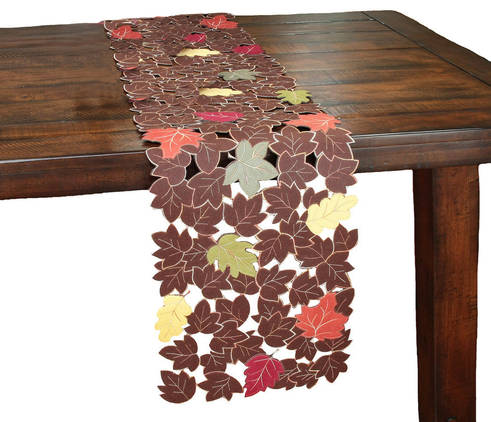Forest Blanket with Poly, Suede Cutwork Fall Table Runner, 13"x70"