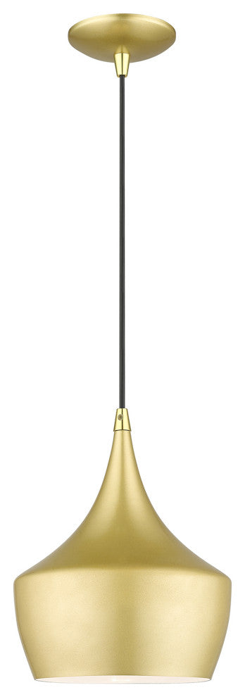 Waldorf 1-Light Soft Gold Pendant, Polished Brass Accents