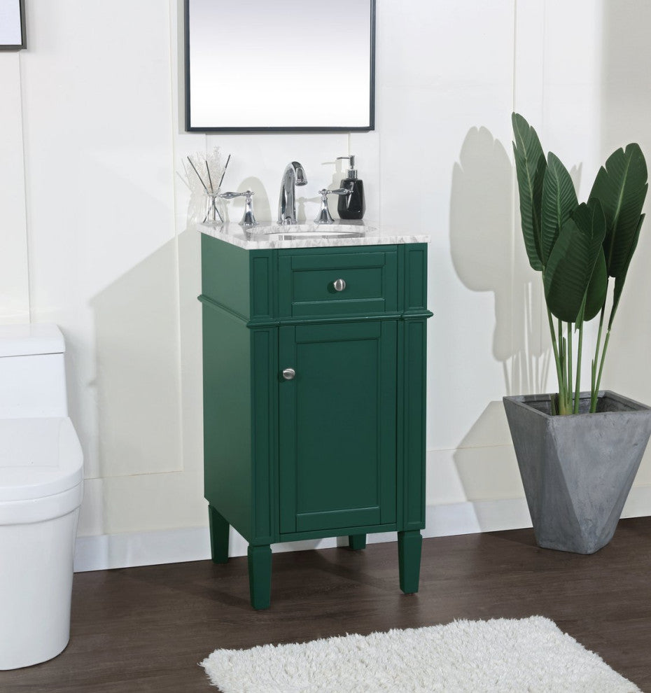 Home Living Vanity with Carrara White Marble Countertop, Green, 18", Single Sink