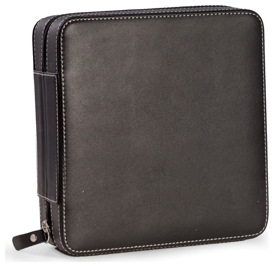 Black Leather 2 SunglassesTravel Case, Zipper Closure