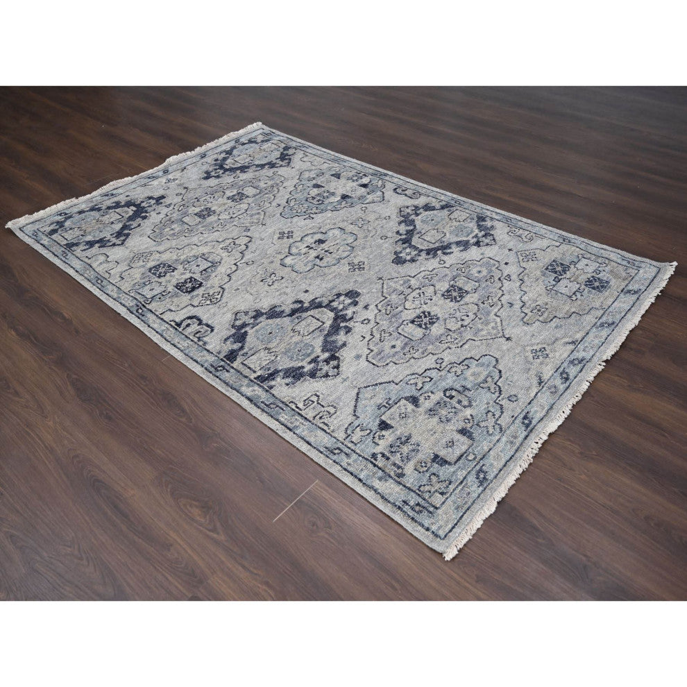 Silver Gray Wool Hand Knotted Anatolian Design Supple Collection Rug 5'10"x8'10"