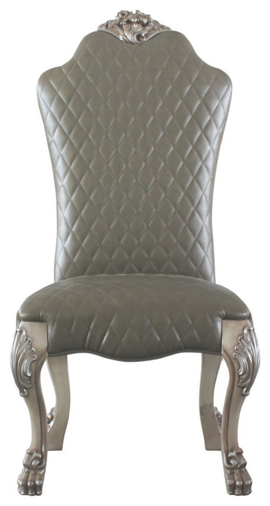 Leatherette Side Chair With High Back and Claw Legs, Set of 2,Antique White