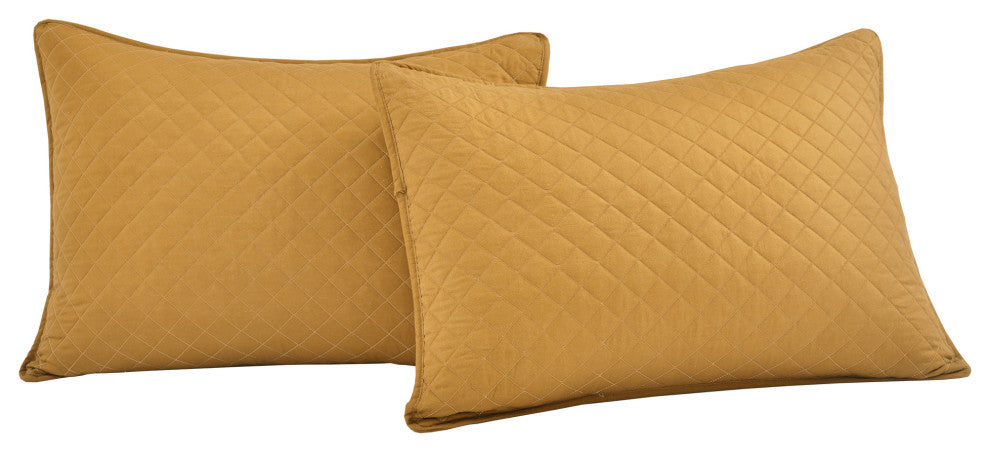 Ava Diamond Oversized Cotton 3-Piece Quilt Set, Mustard, King