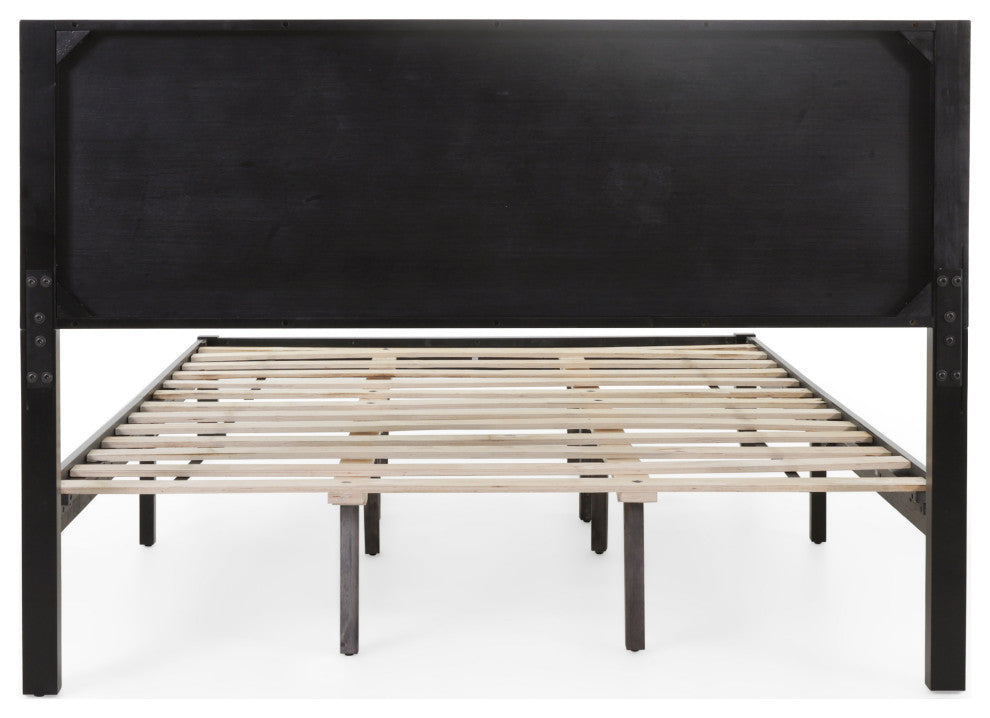 Apollo Queen Size Bed With Headboard, Black Finish, Natural