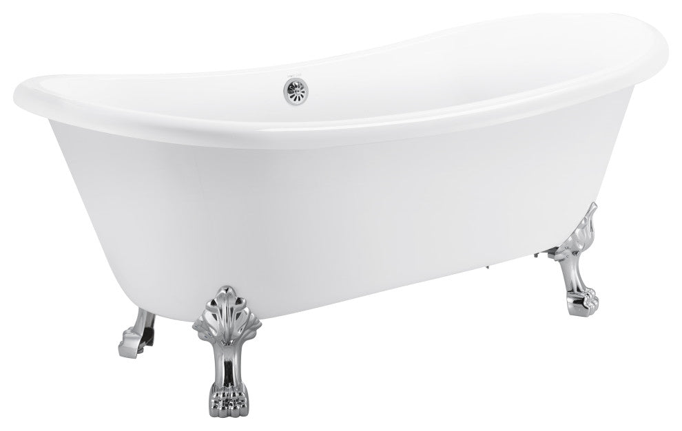 GivingTree 67" Acrylic Clawfoot Tub for Bathroom, Glossy White Soaking Tub