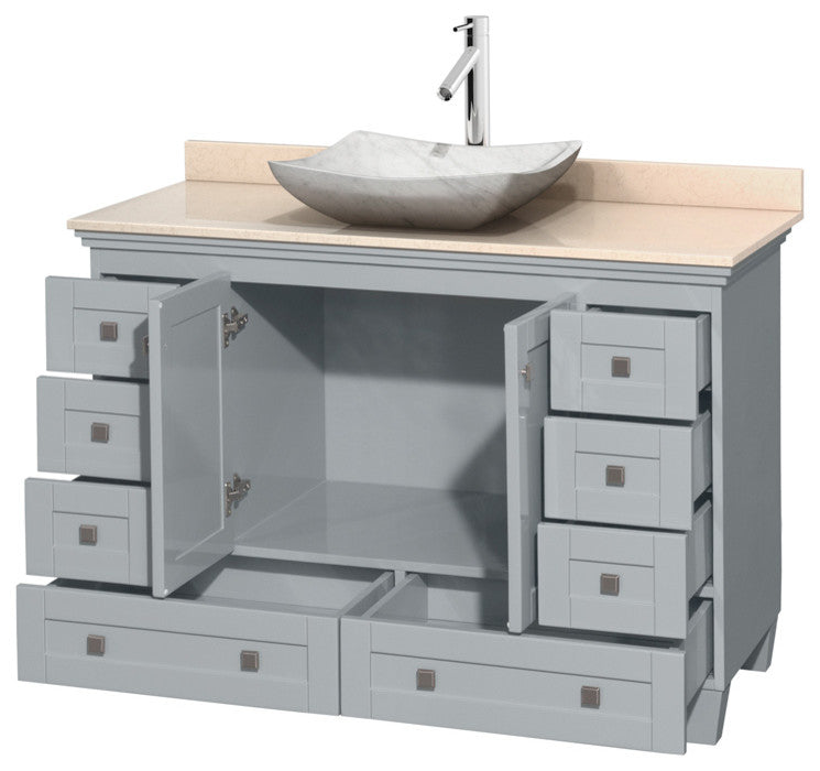 Acclaim Oyster Gray Vanity, 48", Avalon White Carrera Marble, Ivory Marble