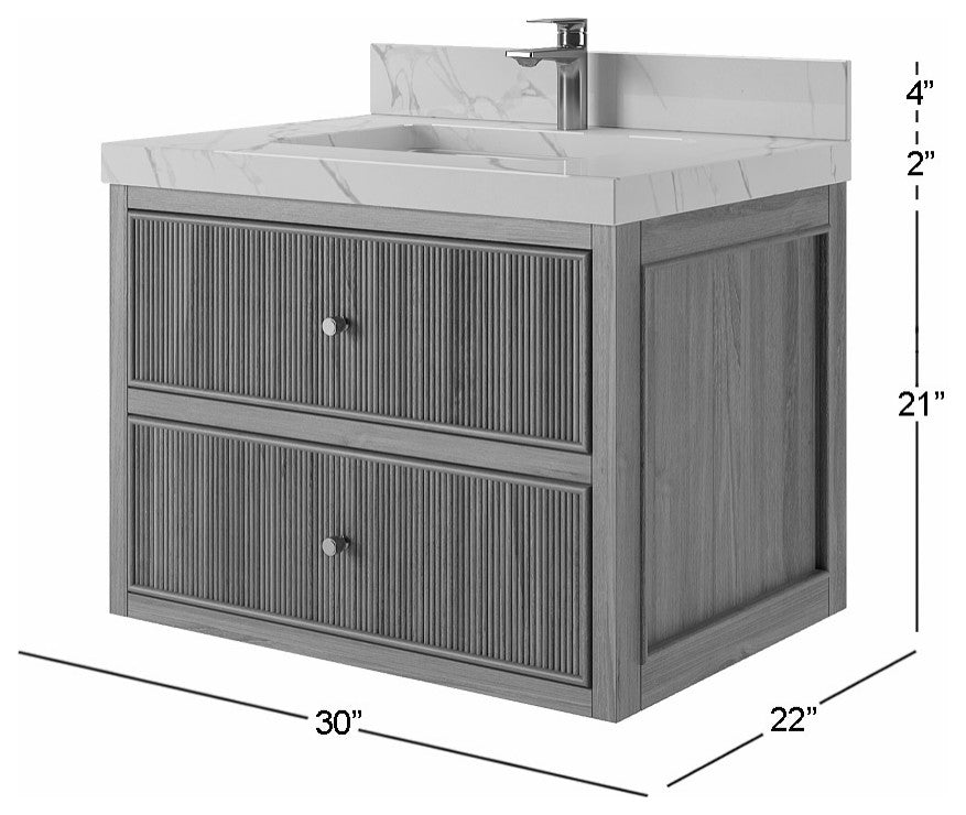 Sonoma Floating 30" Single Sink Vanity in Light Natural With 2" Viola Night