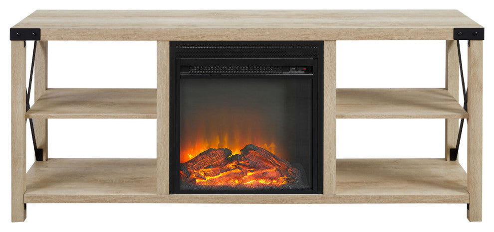 Farmhouse Metal-X Fireplace TV Stand for TVs up to 65"? "“ White Oak