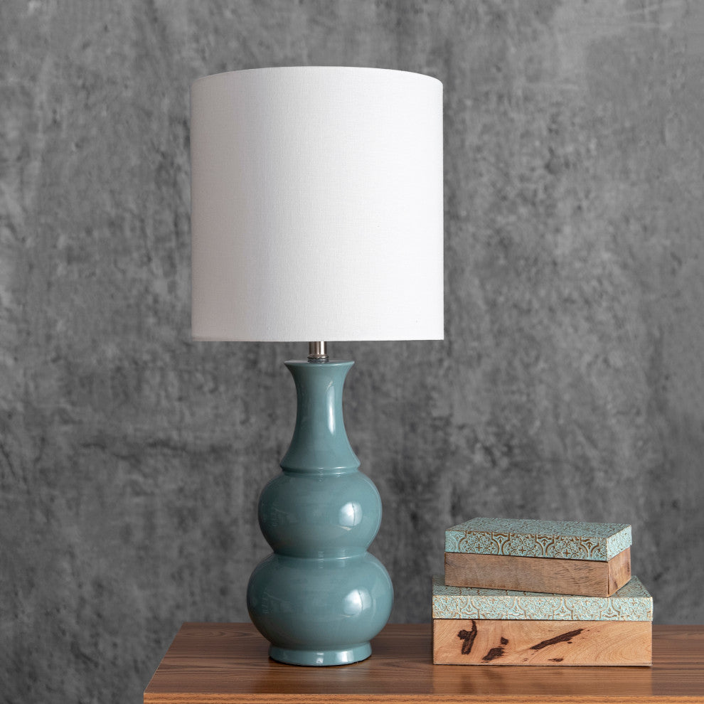 Nuloom 29" Samantha Ceramic Gourd Linen Shade Green, On-Off Switch Table Lamp