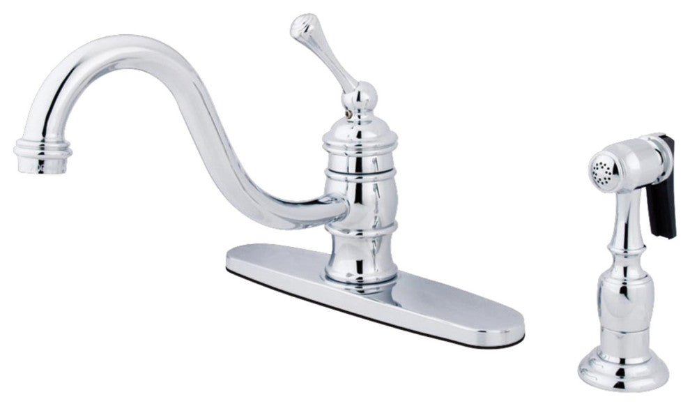 Kingston Brass Single-Handle Kitchen Faucet With Brass Sprayer, Polished Chrome