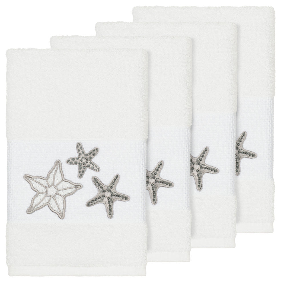 Lydia 4-Piece Embellished Hand Towel Set, White