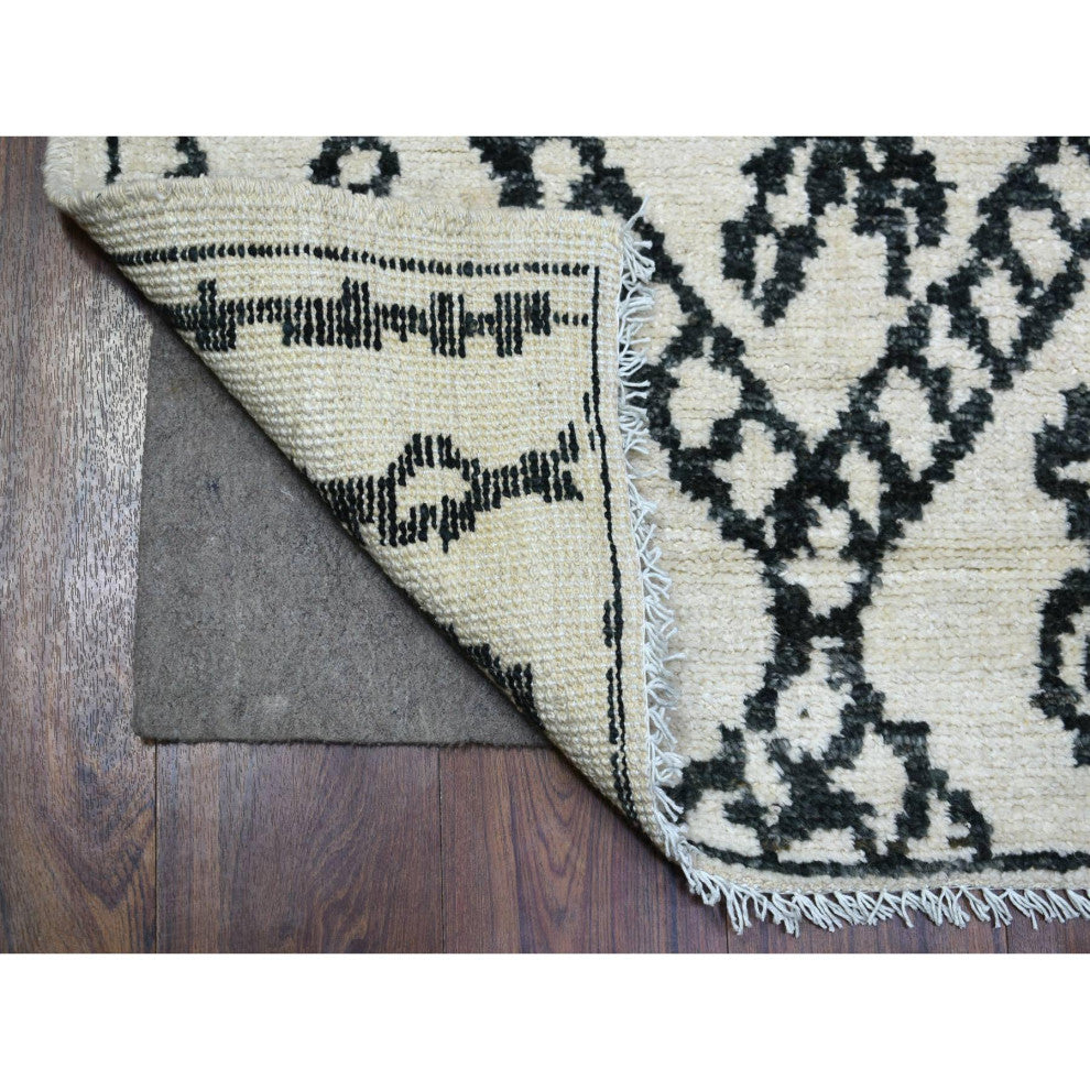 Ivory Hand Knotted Moroccan Berber Soft and Shiny Wool Runner Rug, 2'10"x11'4"